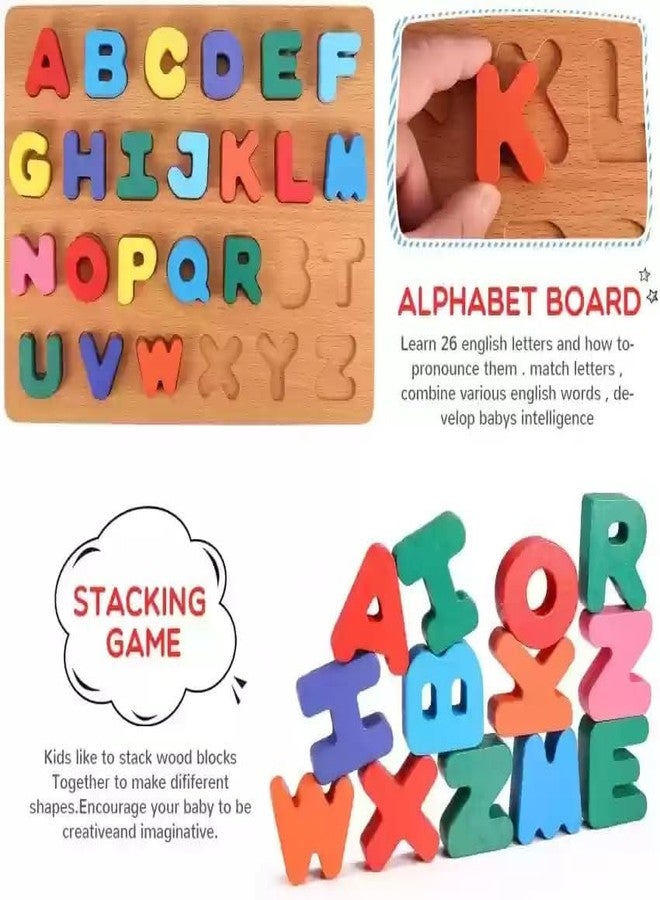 CAPSEA Colorful Wooden Puzzle 3 Set Capital Alphabets (ABCD), Numbers (1234) & Small Alphabet (ABCD) Learning Educational Board for Kids - Image 5